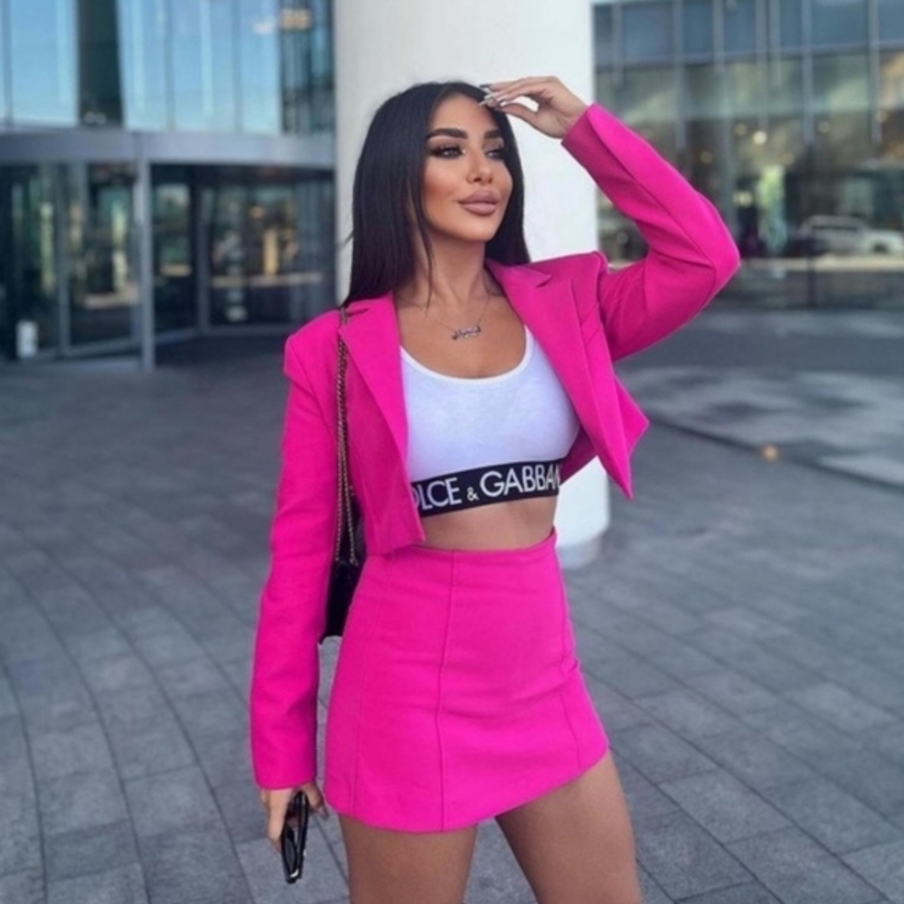 Zara Vibrant Pink Cropped, Linned Blazer